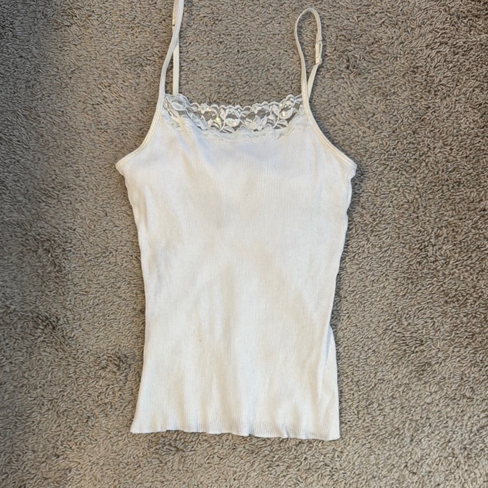 White Lace Trim Tank Top